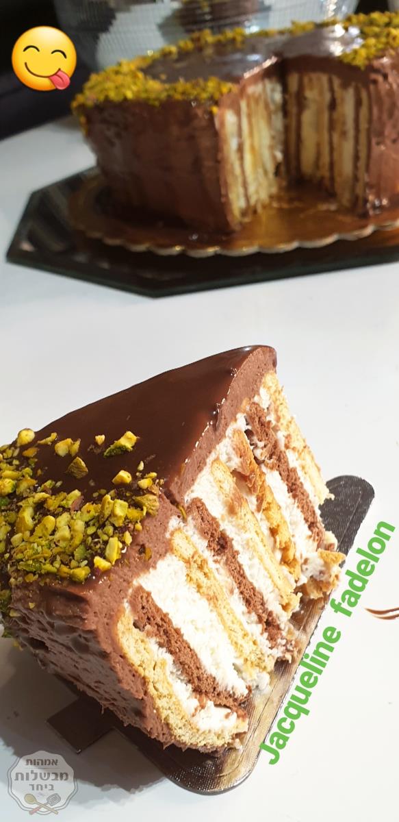 עוגת ביסקוויטים זברה🦓 עם גבינת נפוליאון בציפוי גנאש שוקולד מריר 