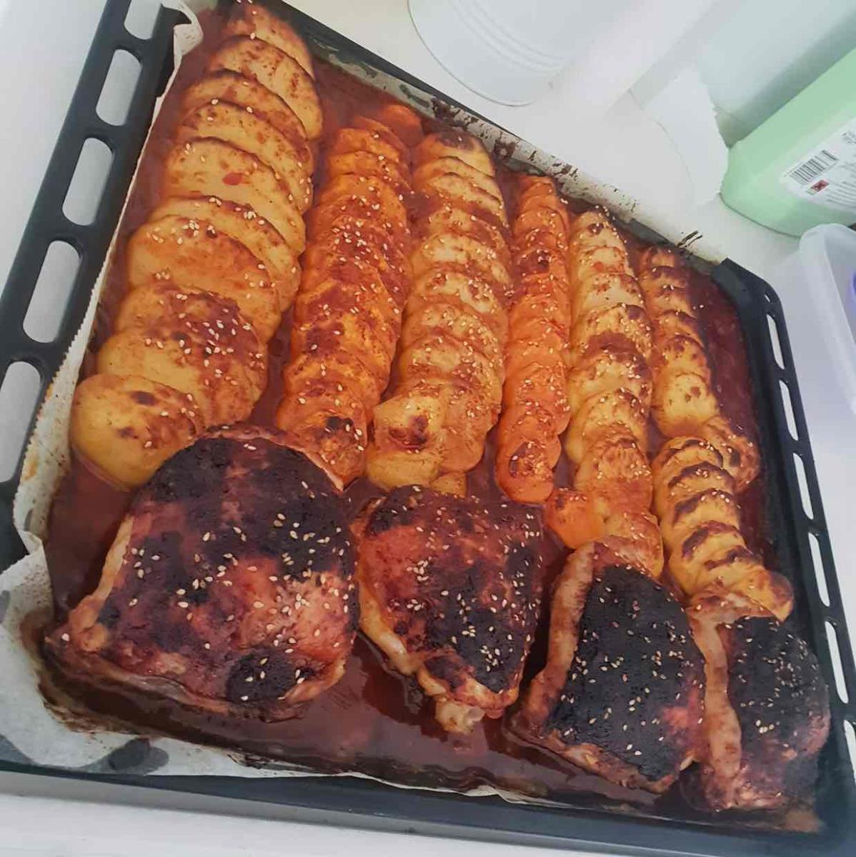 עוף ותפוחי אדמה מתוק בתנור