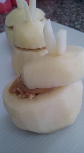תפוח אדמה במילוי אורז ופירות יבשים, בצורת תפוח