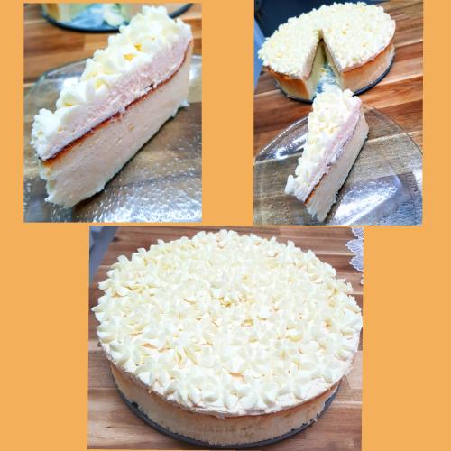עוגת גבינה עם קרם משמש וקרם לימון 
